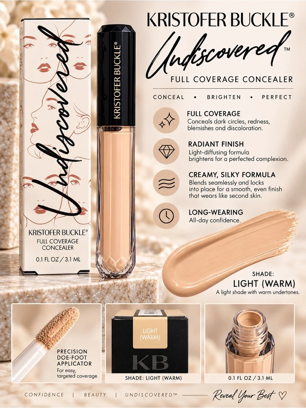 Kristofer Buckle Undiscovered Full Coverage Concealer Light Warm NIB